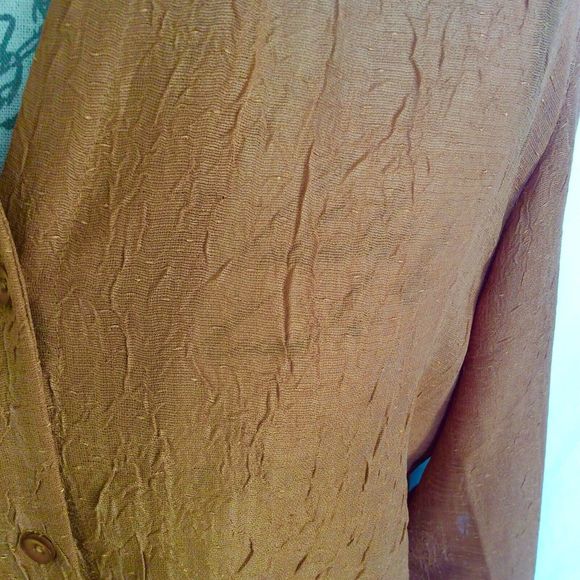 Coldwater Creek Blouse Size Medium Top Brown long Sleeve button down texture - Picture 11 of 12